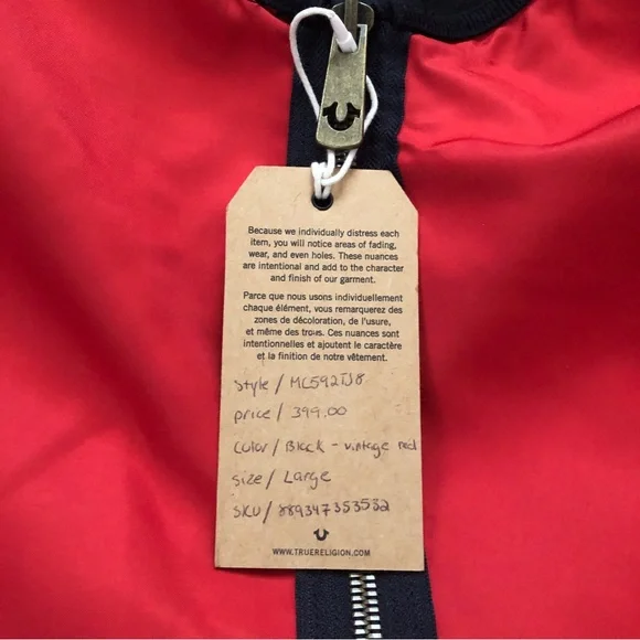 New TRUE RELIGION Two-Tone Vintage Reversible Double Snake Bomber Jacket (Large) - Picture 11 of 13